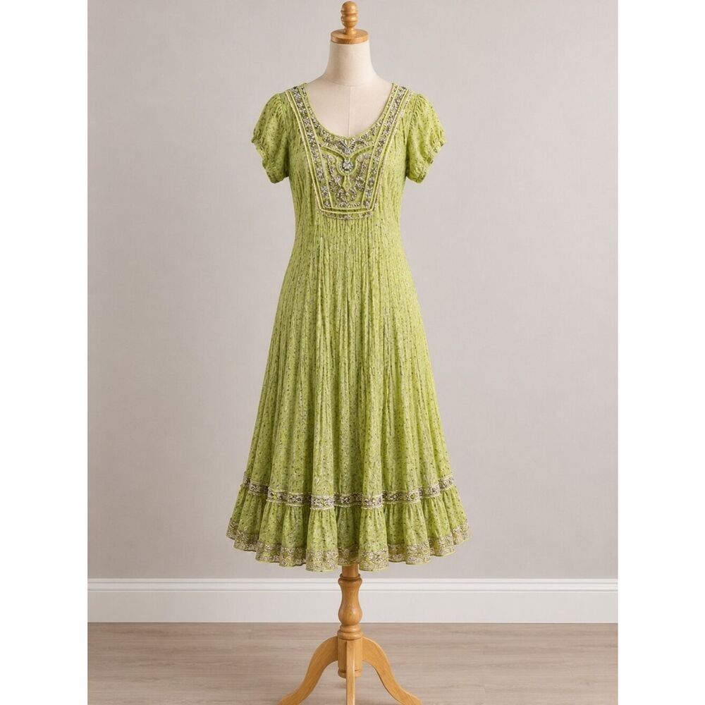 Green Casual Midi Dress Boho Scoop Neck